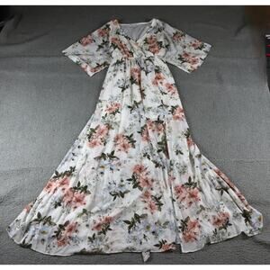 Baltic Born Dress Womens XL White Floral Kia Kimono Maxi Front Split